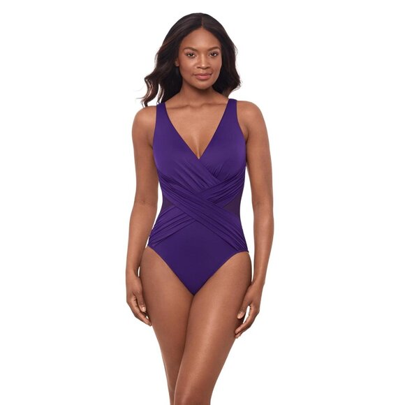 NWT Miraclesuit Soft Cup Tummy Control One Piece Swimsuit Mulberry Purple 14 - Picture 1 of 9